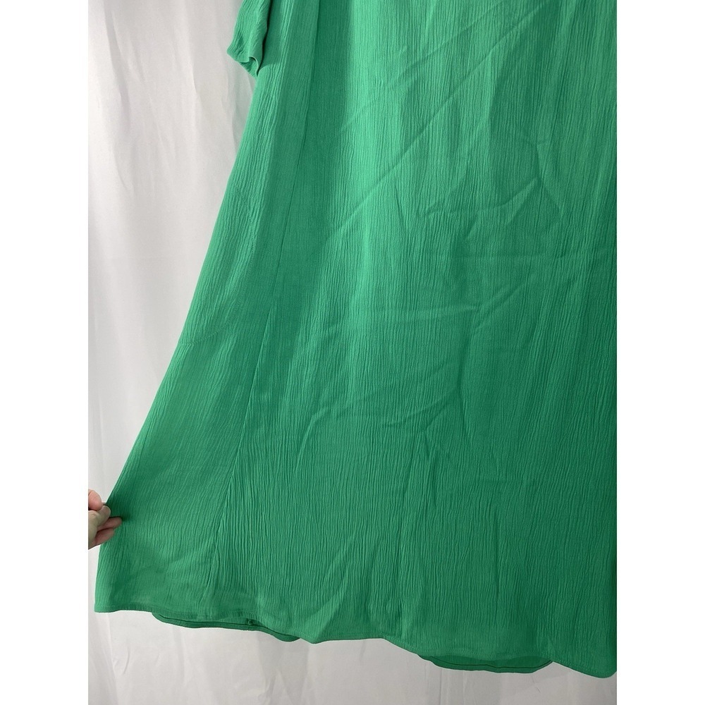 SOFT SURROUNDINGS WOMAN SIZE L GREEN CRINKLED A LINE MIDI DRESS COLD SHOULDER - Picture 4 of 15